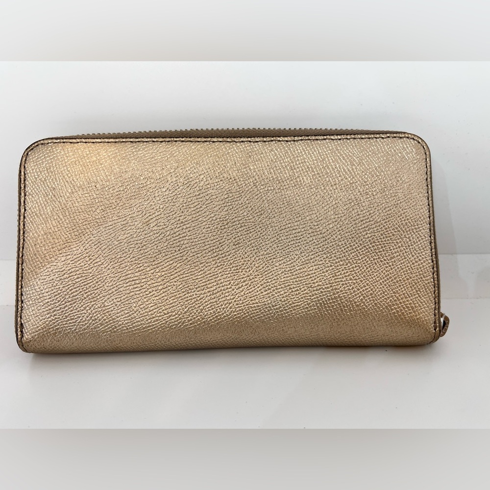 Coach Metallic Gold Beige Pebbled Leather Women's Wallet Double Zip Wallet - Picture 2 of 6